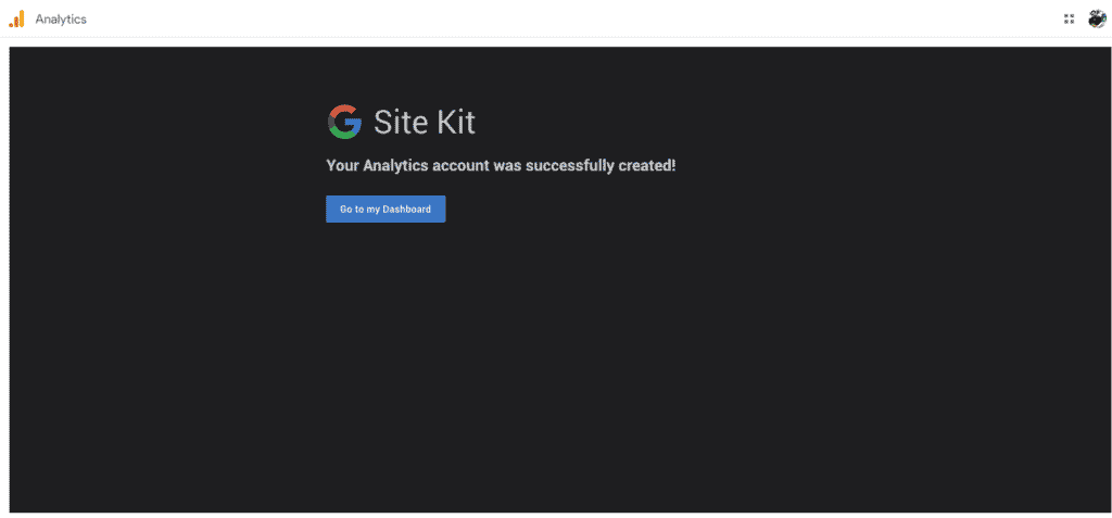 Site Kit Analytics Account Created