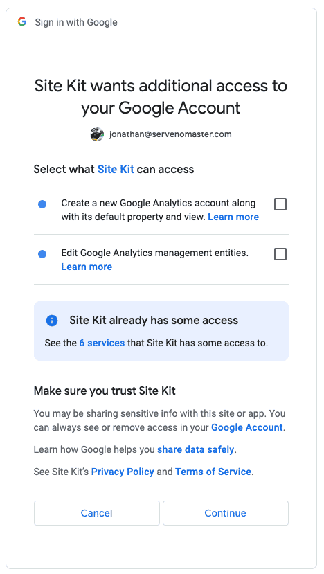 Site Kit Analytics More Access