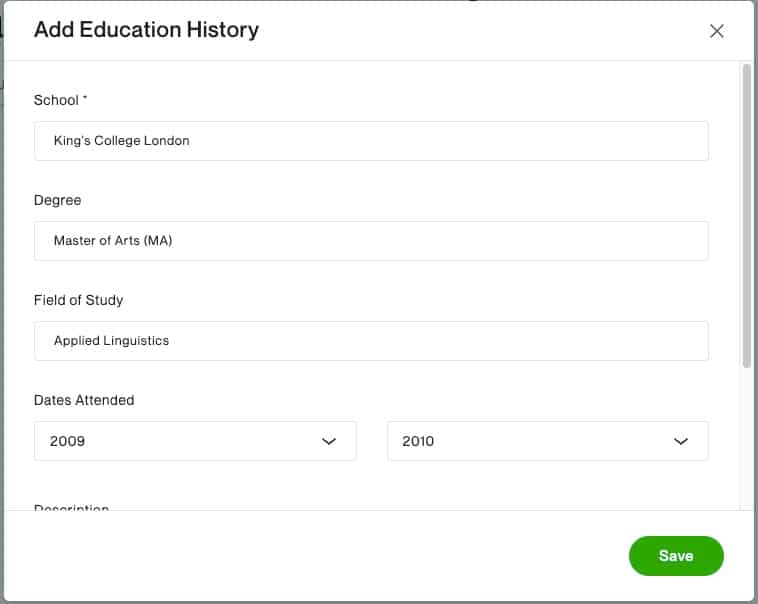 UpWork Education History