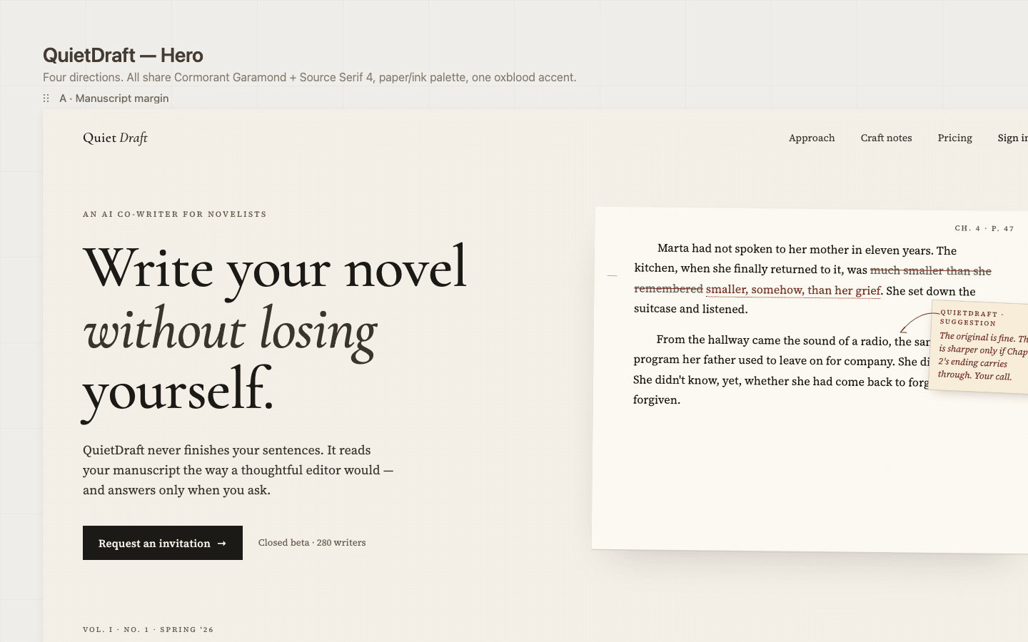 Hero output from the proprietary tool — chrome banner at the top of the page describes the design system in the tool's own words